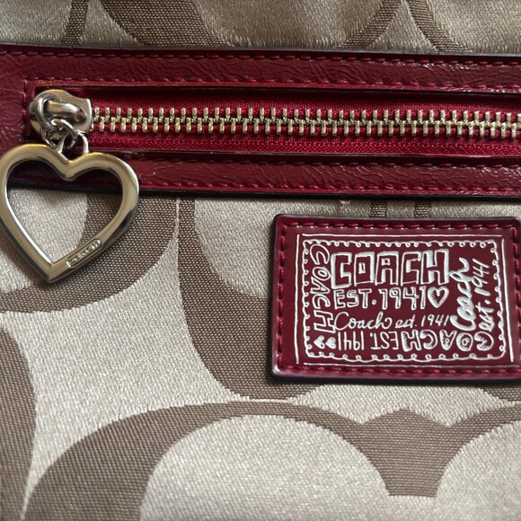 Coach Poppy Signature 2 Han Tags Convertible 2 Way Crossbody Red & Monogram Bag - Picture 3 of 13